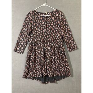 Fat‎ Face US 10 Floral Dress Pink Gray Buttons on Sleeves Cute Hi Low Hem